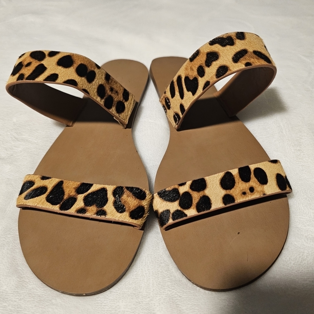 J. Crew Sandals Size 8 Leopard Print Tan & Black - Picture 2 of 5